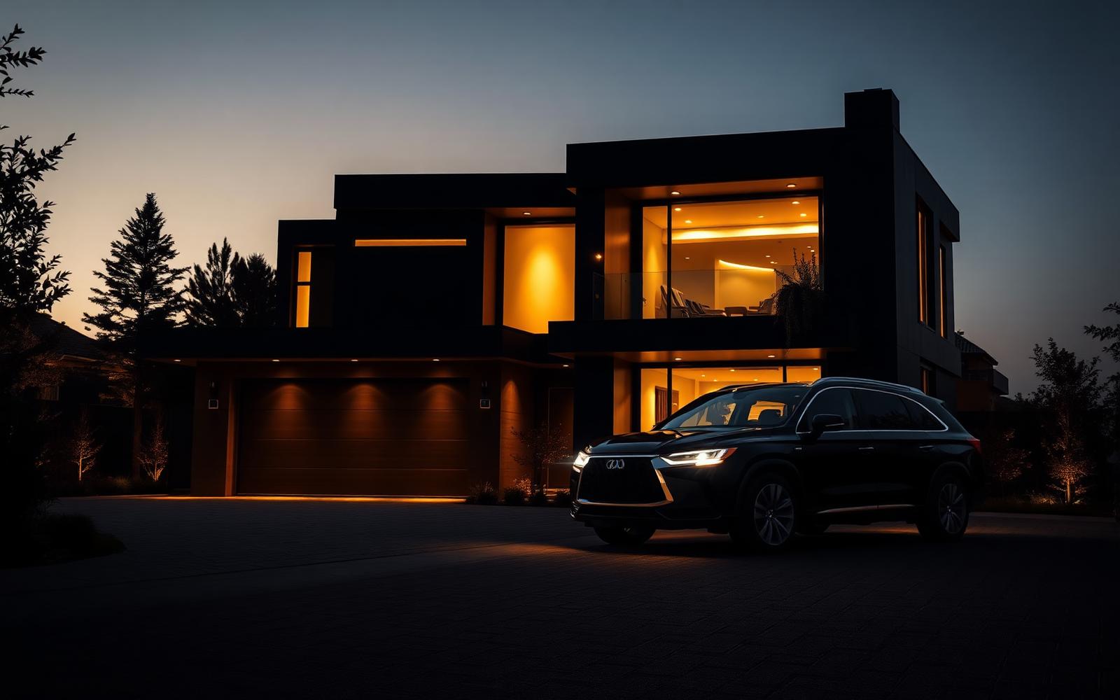 Modern luxury home at dusk